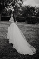 Gorgeous Long A-line Off the Shoulder Floral Lace Tulle Wedding Dresses
