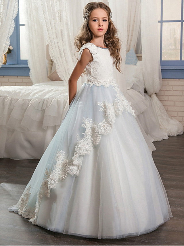 Long Ball Gown Sleeveless Jewel Neck Floor Length Wedding Party Flower Girl Dresses