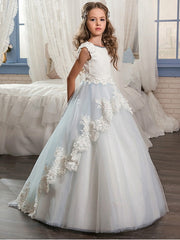 Long Ball Gown Sleeveless Jewel Neck Floor Length Wedding Party Flower Girl Dresses