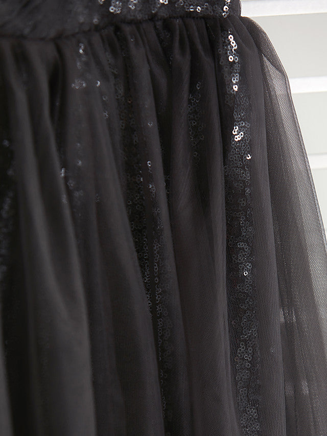 Long A-Line One Shoulder Tulle Junior Bridesmaid Dress