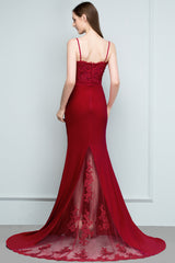 Mermaid Charmeuse Lace Spaghetti Straps Sweetheart Bridesmaid Dresses with Beads