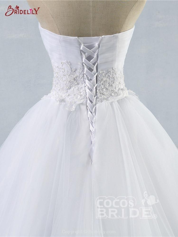 Gorgeous Long Strapless Ball Gown Tulle White Wedding Dresses