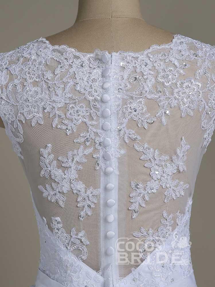 Elegant Long White Jewel Lace Ball Gown Wedding Dresses