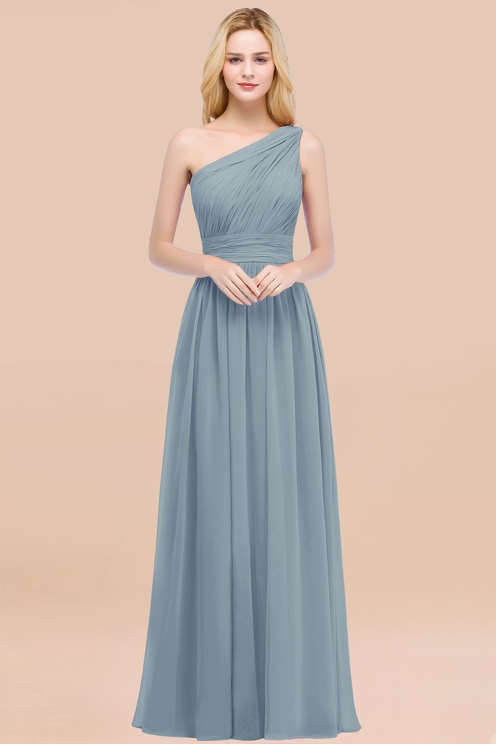 Elegant A-Line Chiffon One Shoulder Sleeveless Ruffles Floor Length Bridesmaid Dresses
