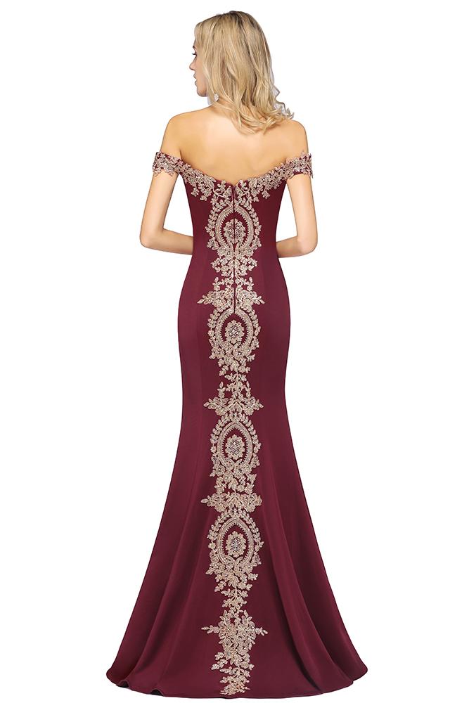 Off The Shoulder Mermaid Long Bridesmaid Dress with Appliques Lace