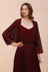 Burgundy Long Sleeves Chiffon Special Occasions Wrap