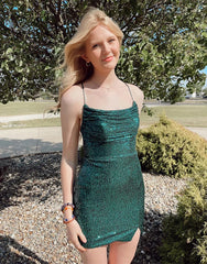 Short Mermaid Halter Sequins Backless Homecoming Dresses with Slit
