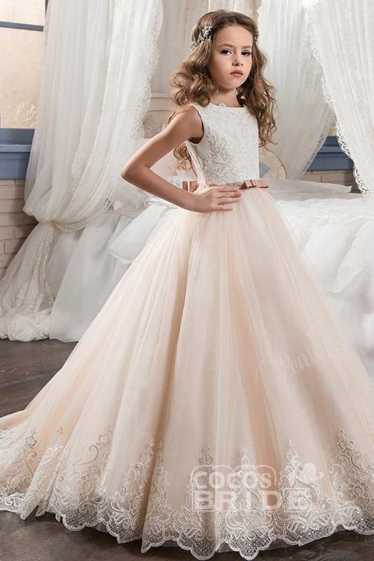 Long Tulle Scoop Neck Sleeveless Ball Gown Flower Girl Dress
