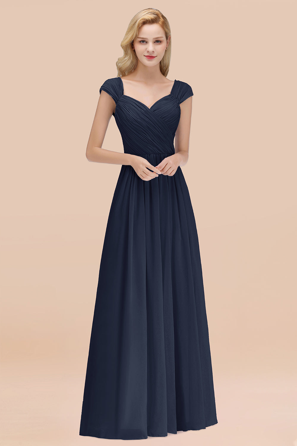 A-Line Chiffon Straps Sweetheart Sleeveless Floor Length Bridesmaid Dress with Ruffles