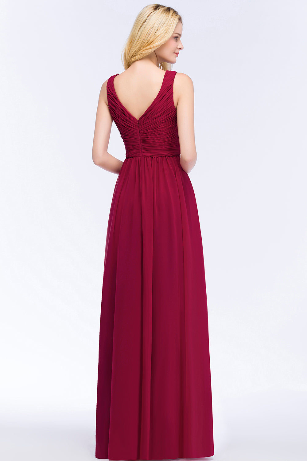 A-line Chiffon V-Neck Sleeveless Ruffles Floor Length Bridesmaid Dress