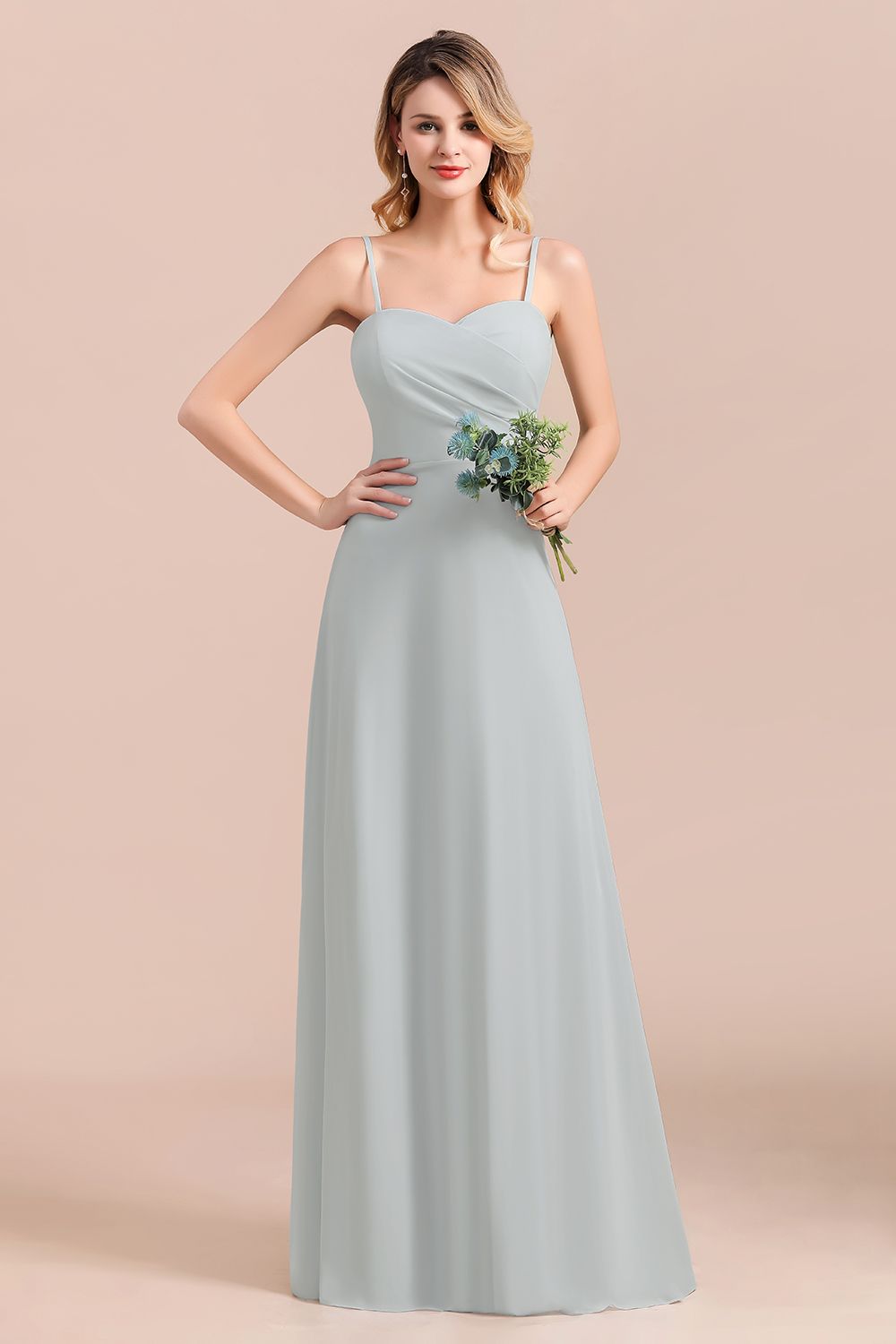 Spaghetti Straps Sweetheart A-Line Wedding Guest Dress Chiffon Bridesmaid Dress