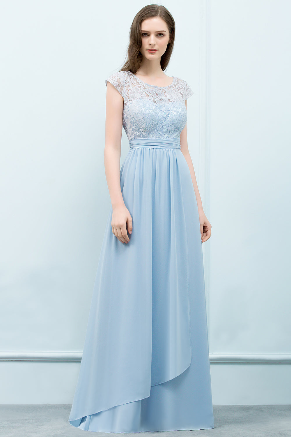 Long Chiffon Lace A-line Floor Length Bridesmaid Dress