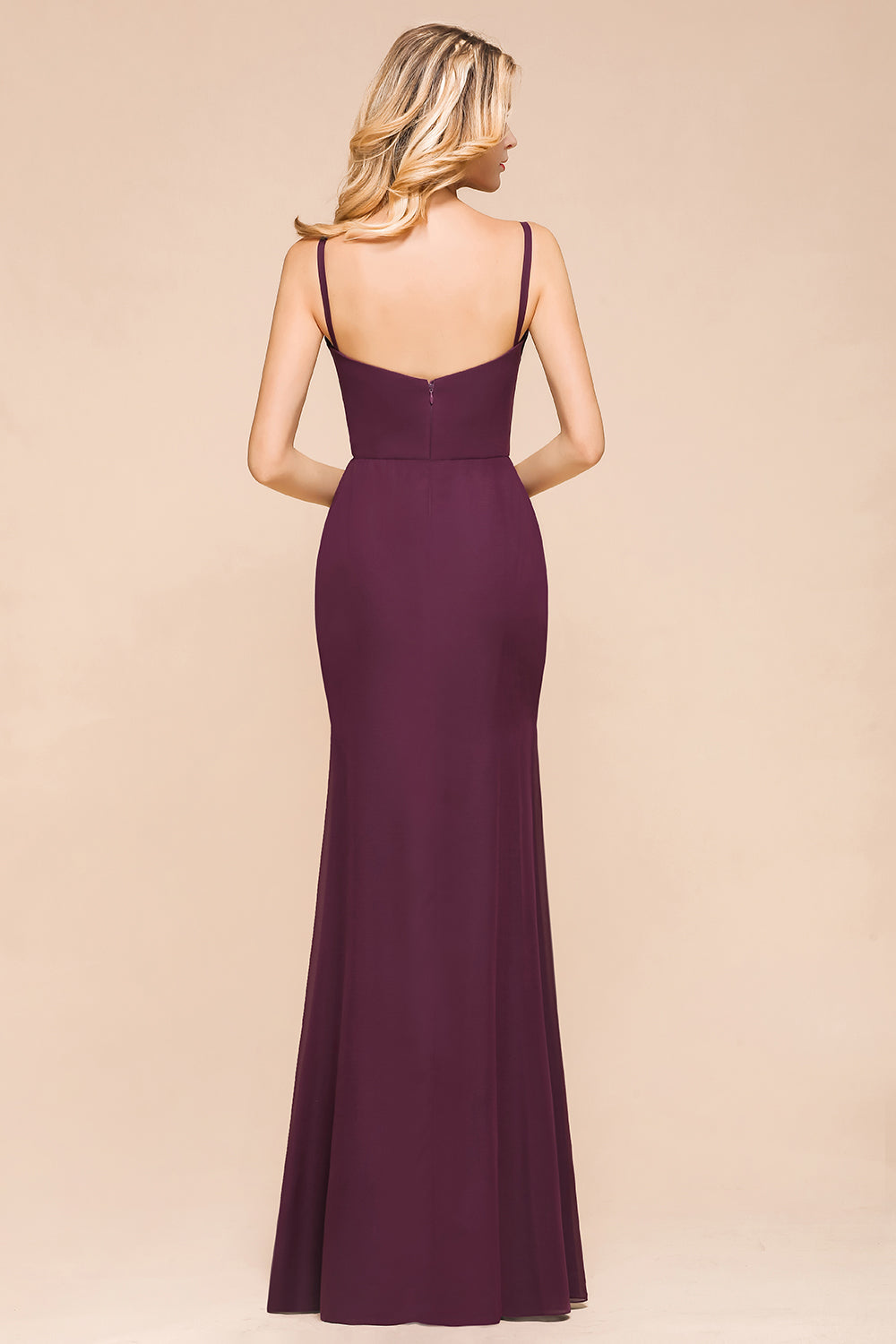 Classy Chiffon Spaghetti Straps V-neck Mermaid Bridesmaid Dress With Ruched