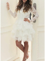 Short A-line Jewel Neck Lace Wedding Dresses with Sleeves