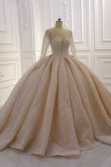 Gorgeous Bateau Long Sleeve Ruffles Floor Length Ball Gown Wedding Dress