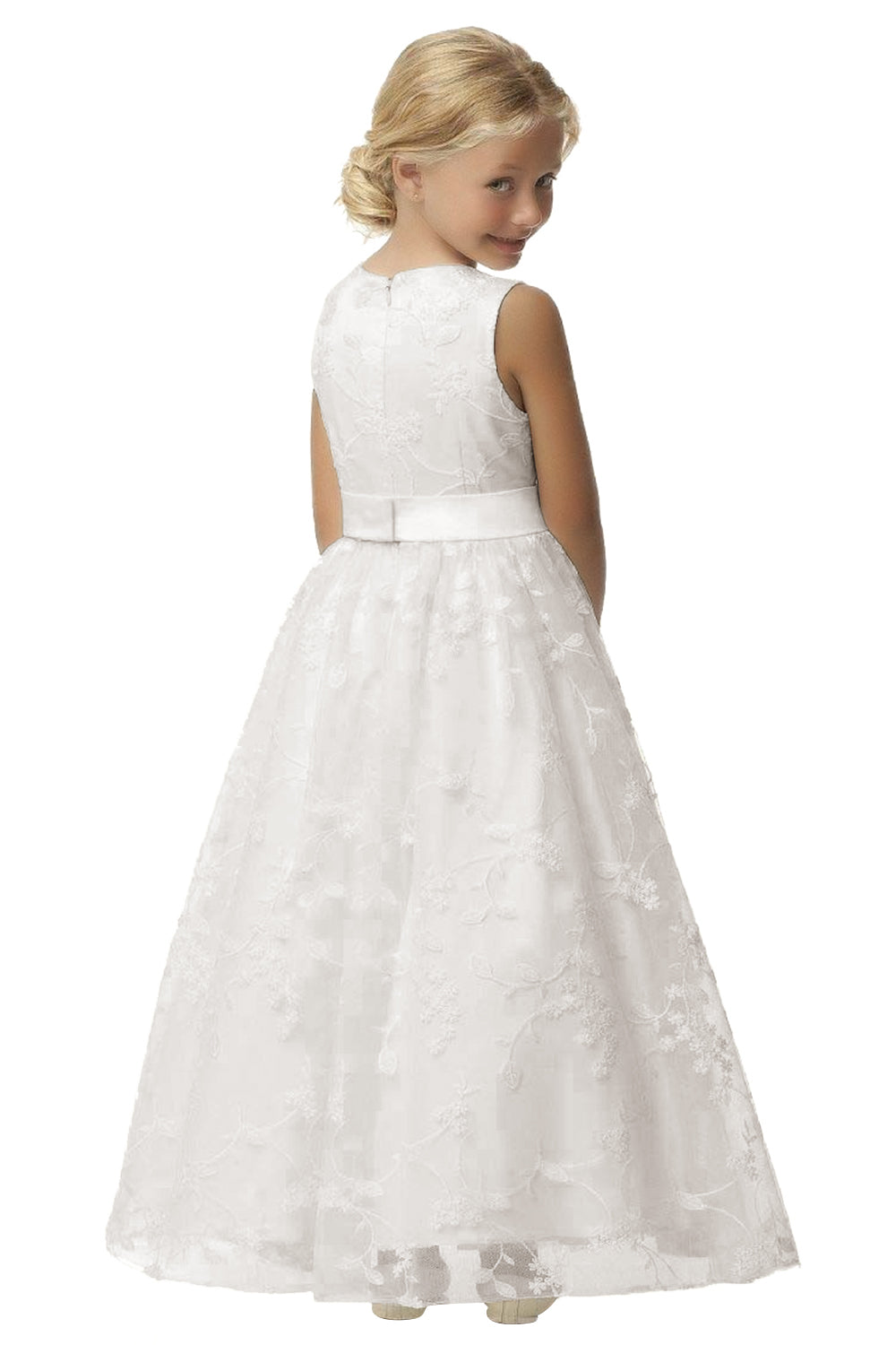 Cute Long A-line Jewel Lace Sleeveless Floor length Flower Girl Dress