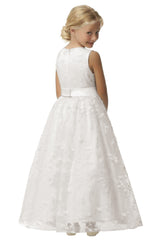 Cute Long A-line Jewel Lace Sleeveless Floor length Flower Girl Dress