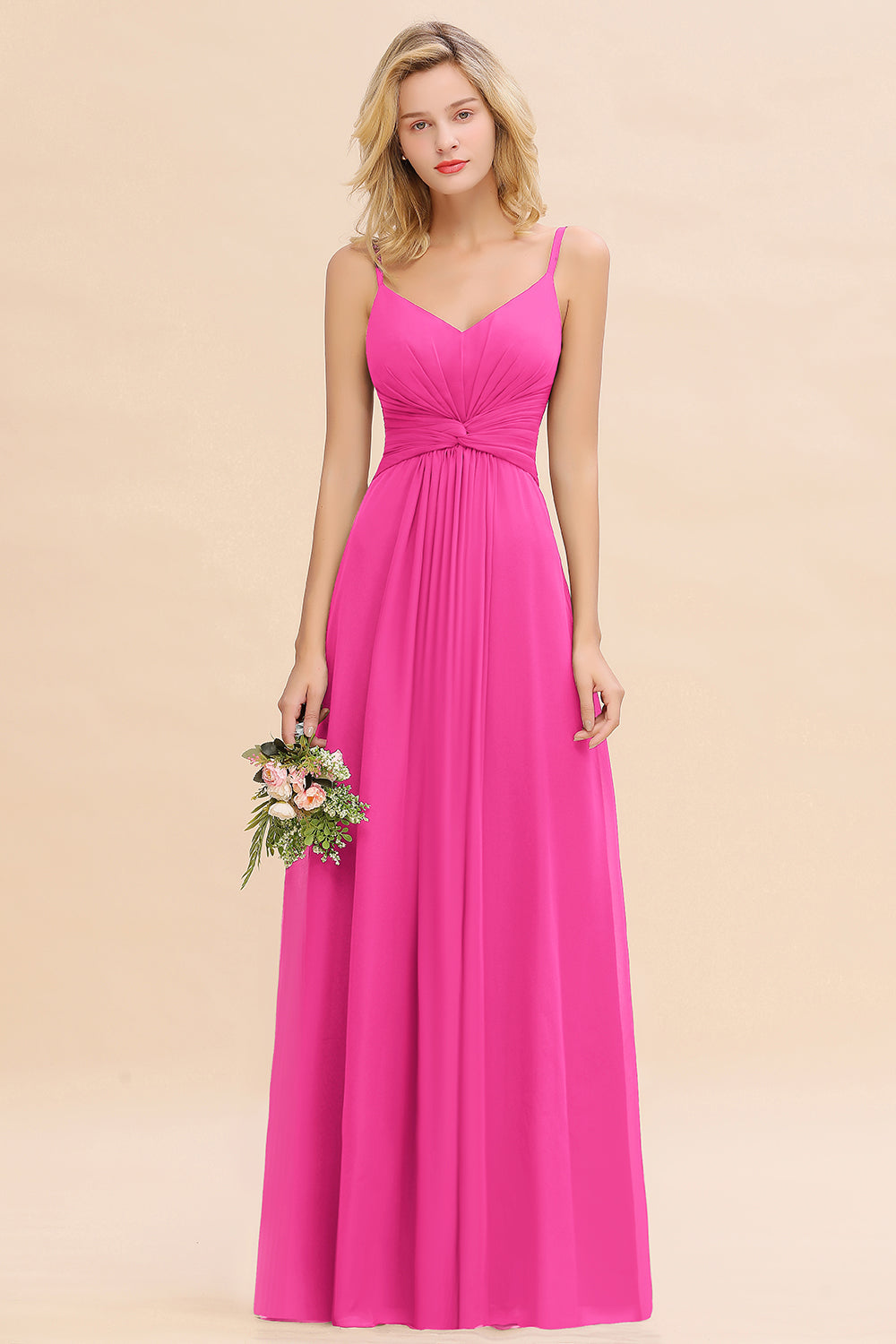 Elegant A-line Ruffles Spaghetti Straps Bridesmaid Dress