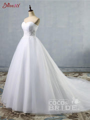 Gorgeous Long Strapless Ball Gown Tulle White Wedding Dresses