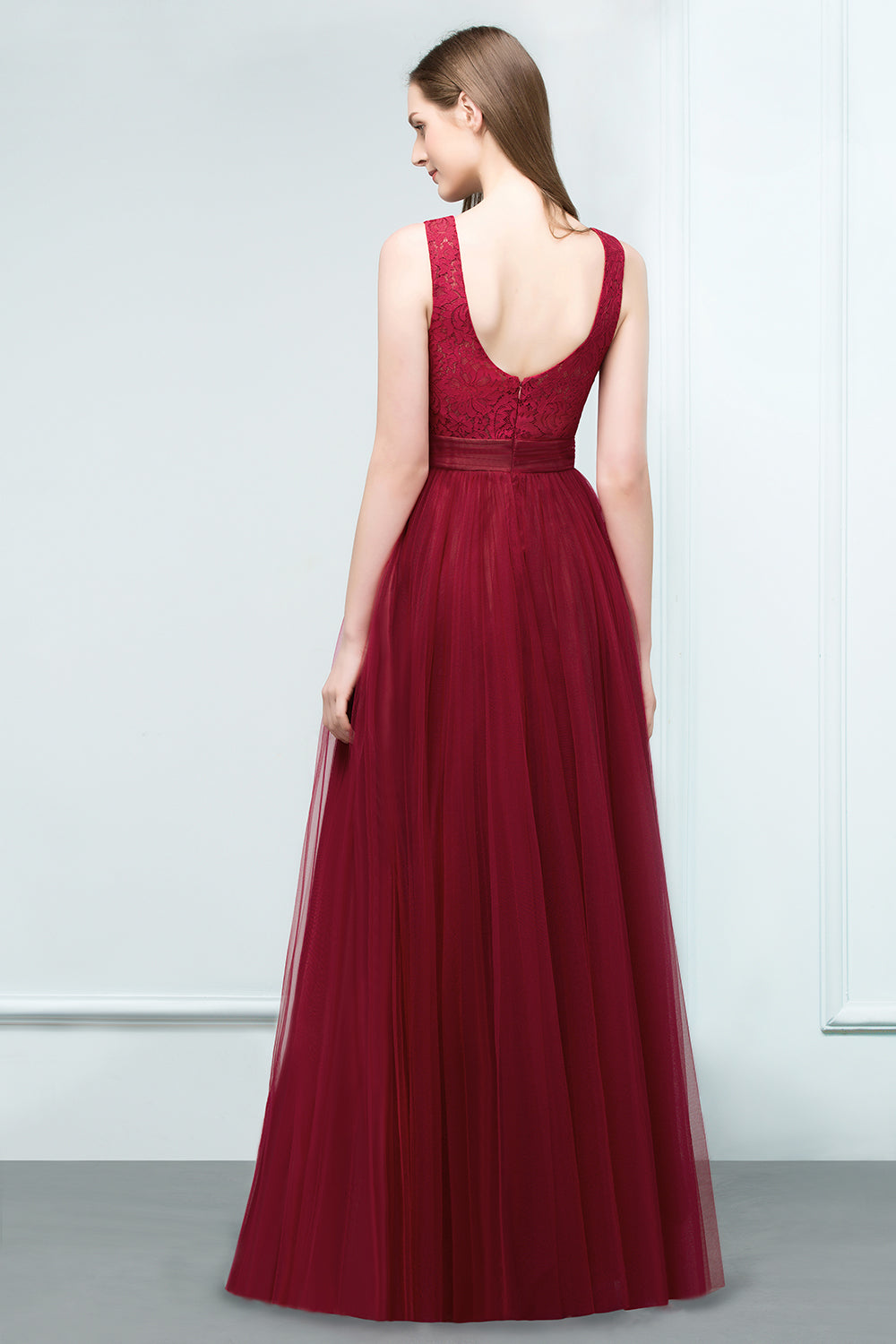 Elegant Long Straps Tulle Lace A-line Evening Formal Dress