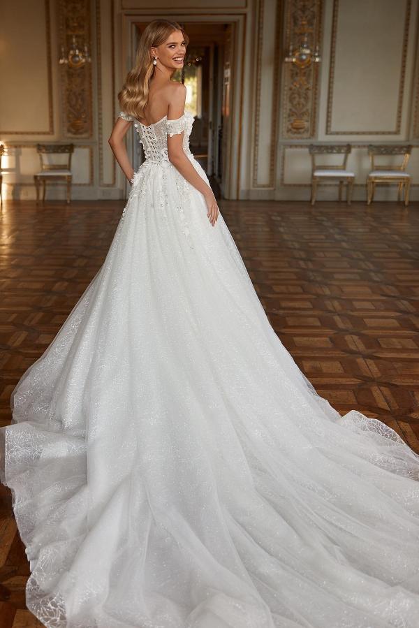Charming Long A-line Off the Shoulder Glitter Tulle Lace Wedding Dress