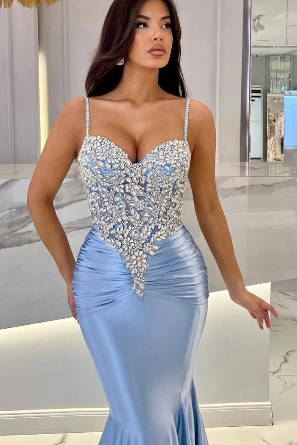 Long Mermaid Sweetheart Spaghetti Straps Satin Formal Prom Dresses