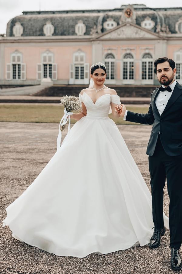 Plus Size Long A-line Off the Shoulder Open Back Wedding Dress with Ruffle