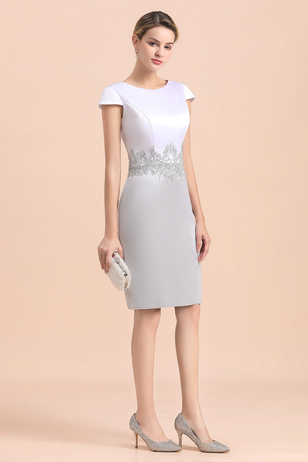 Silve Lace Appliques Short Knee-Length Mother Of the Bride Dress