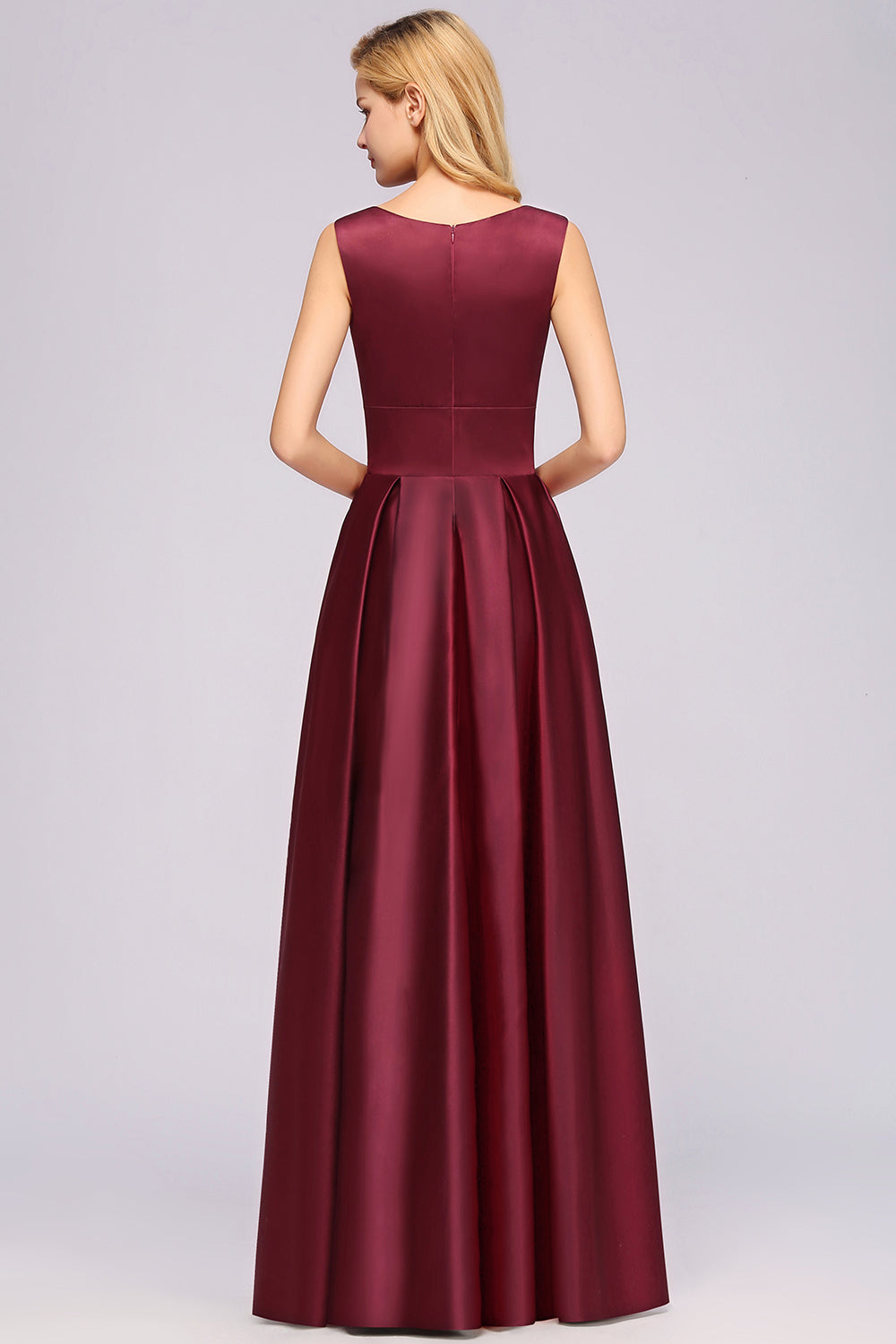A-line Satin Deep-V-Neck Sleeveless Ruffles Floor Length Bridesmaid Dress