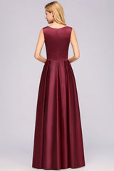 A-line Satin Deep-V-Neck Sleeveless Ruffles Floor Length Bridesmaid Dress