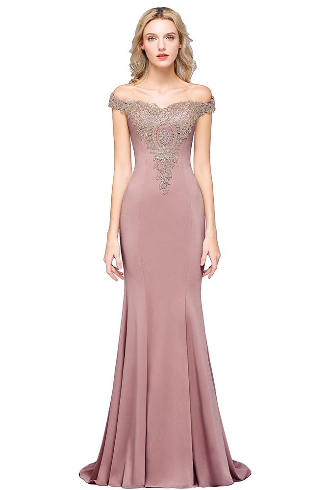 Off The Shoulder Mermaid Long Bridesmaid Dress with Appliques Lace