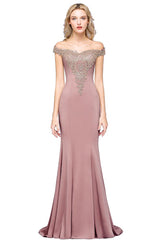 Off The Shoulder Mermaid Long Bridesmaid Dress with Appliques Lace