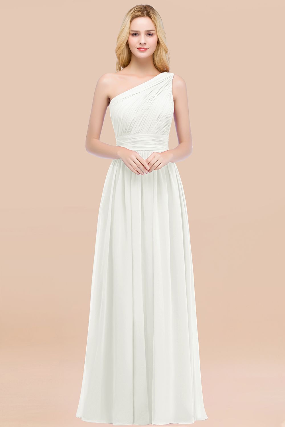 Elegant A-Line Chiffon One Shoulder Sleeveless Ruffles Floor Length Bridesmaid Dresses