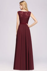 A-line Chiffon Lace Jewel Sleeveless Ruffles Floor Length Bridesmaid Dress