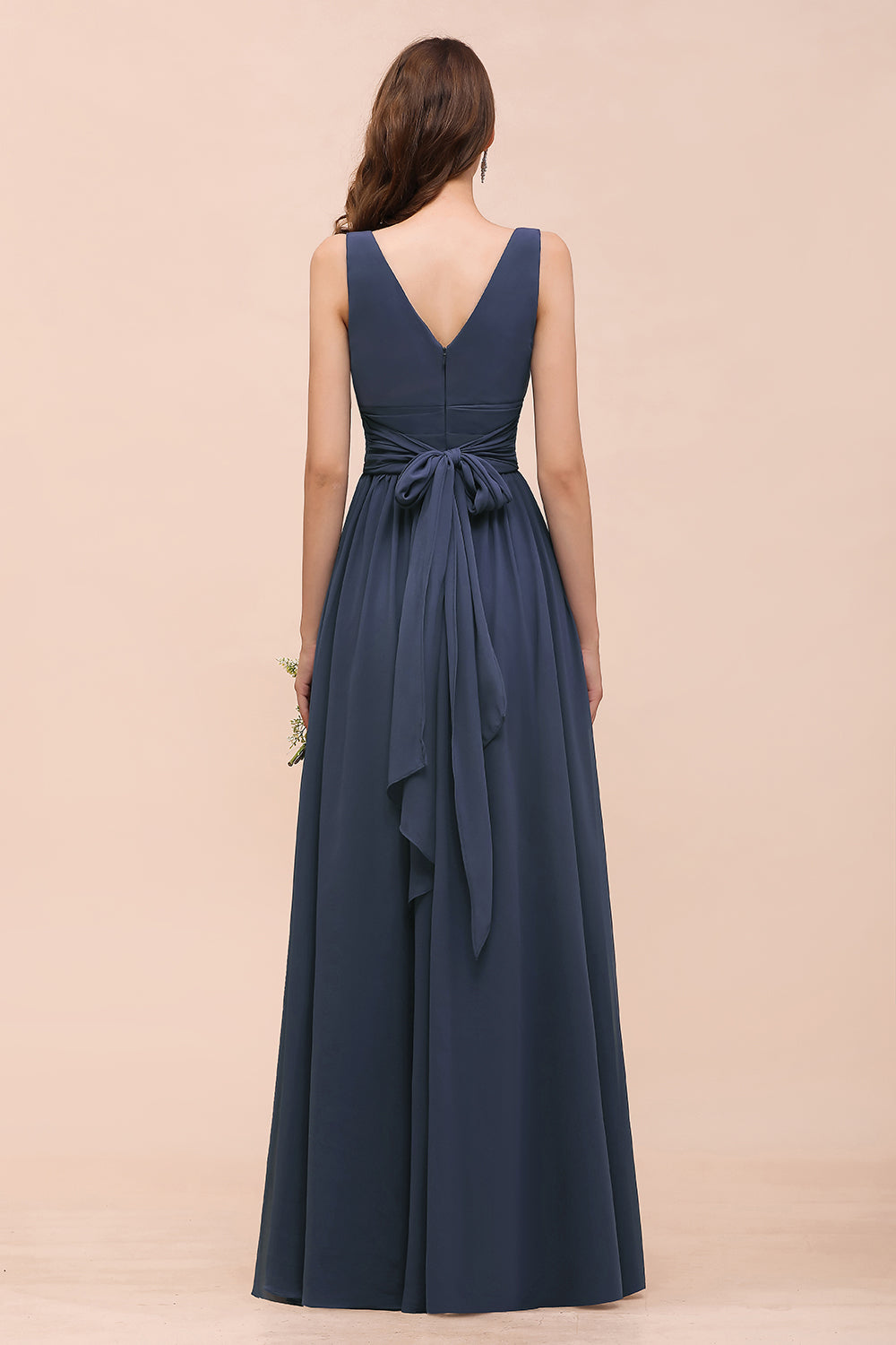 Long A-line V-neck Chiffon Stormy Bridesmaid Dress with Slit