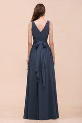 Long A-line V-neck Chiffon Stormy Bridesmaid Dress with Slit