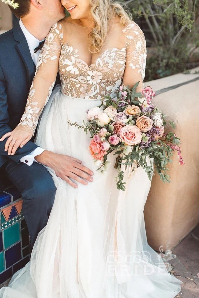 Charming A-line Sweetheart Chiffon Beading Long Sleeves Wedding Dress