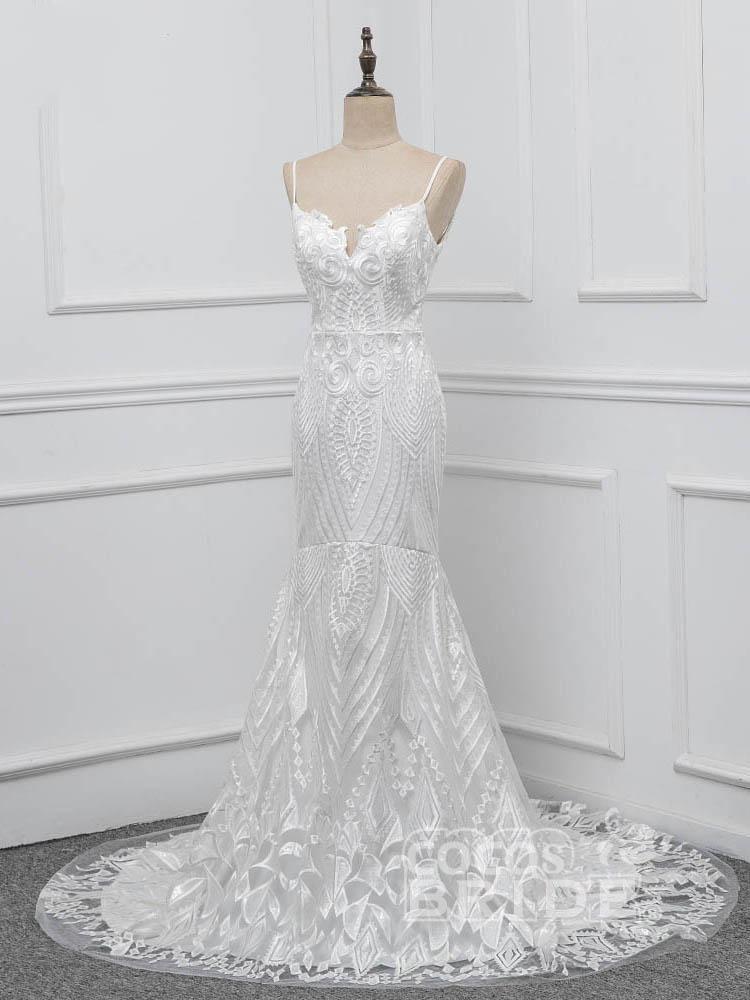 Elegant Long Spaghetti Strap Backless Mermaid Wedding Dresses