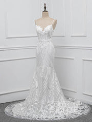 Elegant Long Spaghetti Strap Backless Mermaid Wedding Dresses