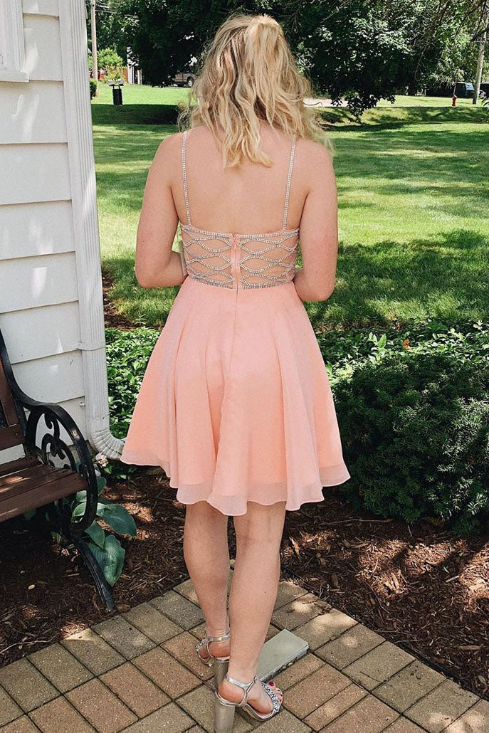 Classy A-line V-neck Chiffon Short Homecoming Dress with Straps