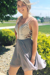 Classy A-line V-neck Chiffon Short Homecoming Dress with Straps