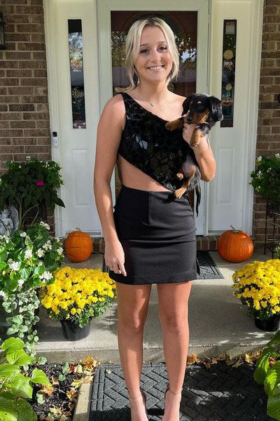 Short Mermaid Satin One Shoulder Sequined Bodycon Homecoming Dress