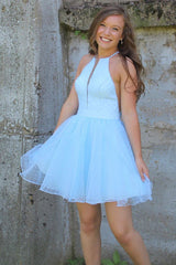 Cute Short A-line Halter Tulle Homecoming Dress