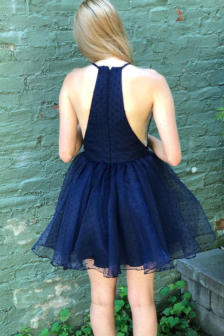 Cute Short A-line Halter Tulle Homecoming Dress
