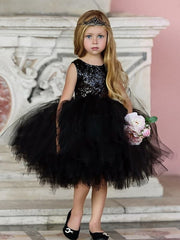 Short Black Ball Gown Sequin Tulle Sleeveless Jewel Neck Girl Party Dresses