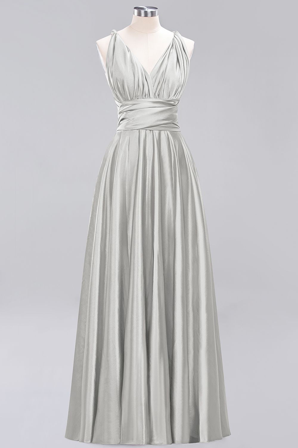 Simple A-Line V-Neck Sleeveless Ruffles Floor Length Bridesmaid Dress