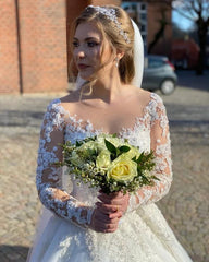 Long A-line Sweetheart Appliques Lace Wedding Dresses with Long Sleeves