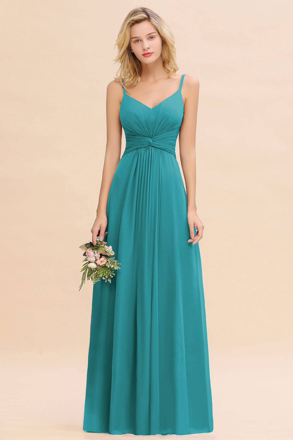 Elegant A-line Ruffles Spaghetti Straps Bridesmaid Dress