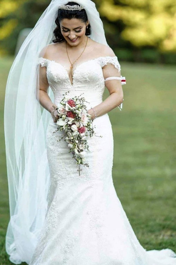 Elegant Long Mermaid Lace Off the Shoulder Wedding Dress
