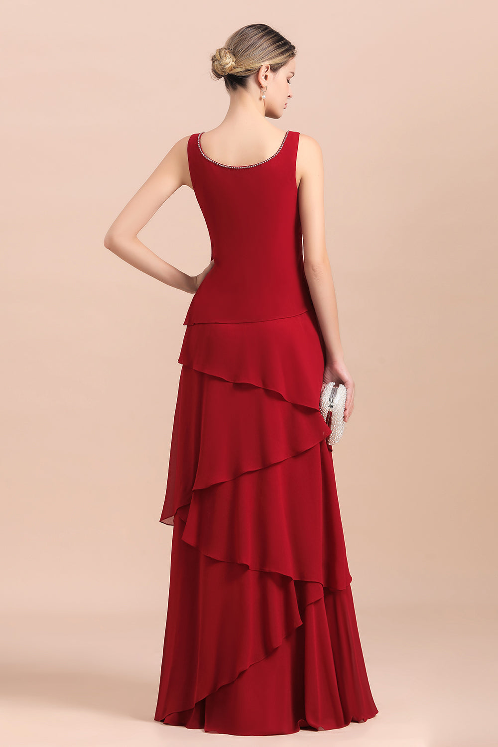 Elegant Burgundy Ruffles Chiffon Mother of the Bride Dress With Jacket